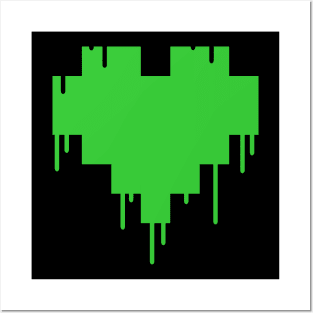 Green Dripping Pixel Heart Posters and Art